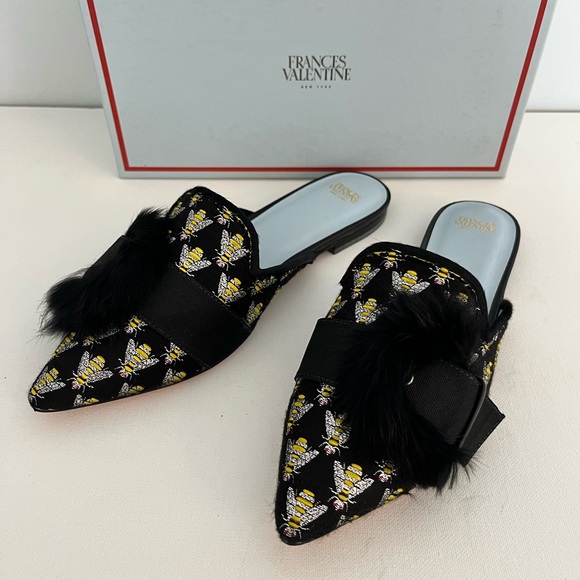 Frances Valentine Pauline Bee Print Black and Yellow Mules...